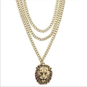 NWT Yochi Designs Lion Triple Chain Necklace
